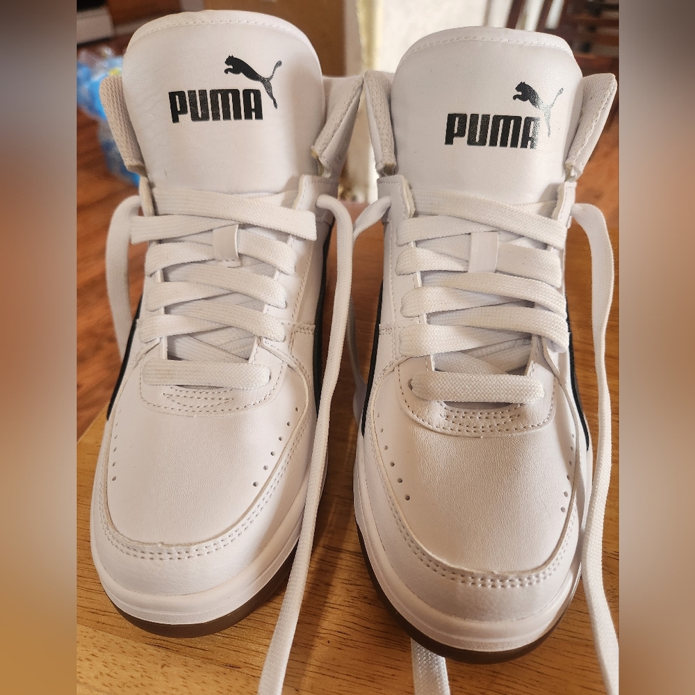 Kids Puma White High-Top Sneakers and Puma Blue Slides